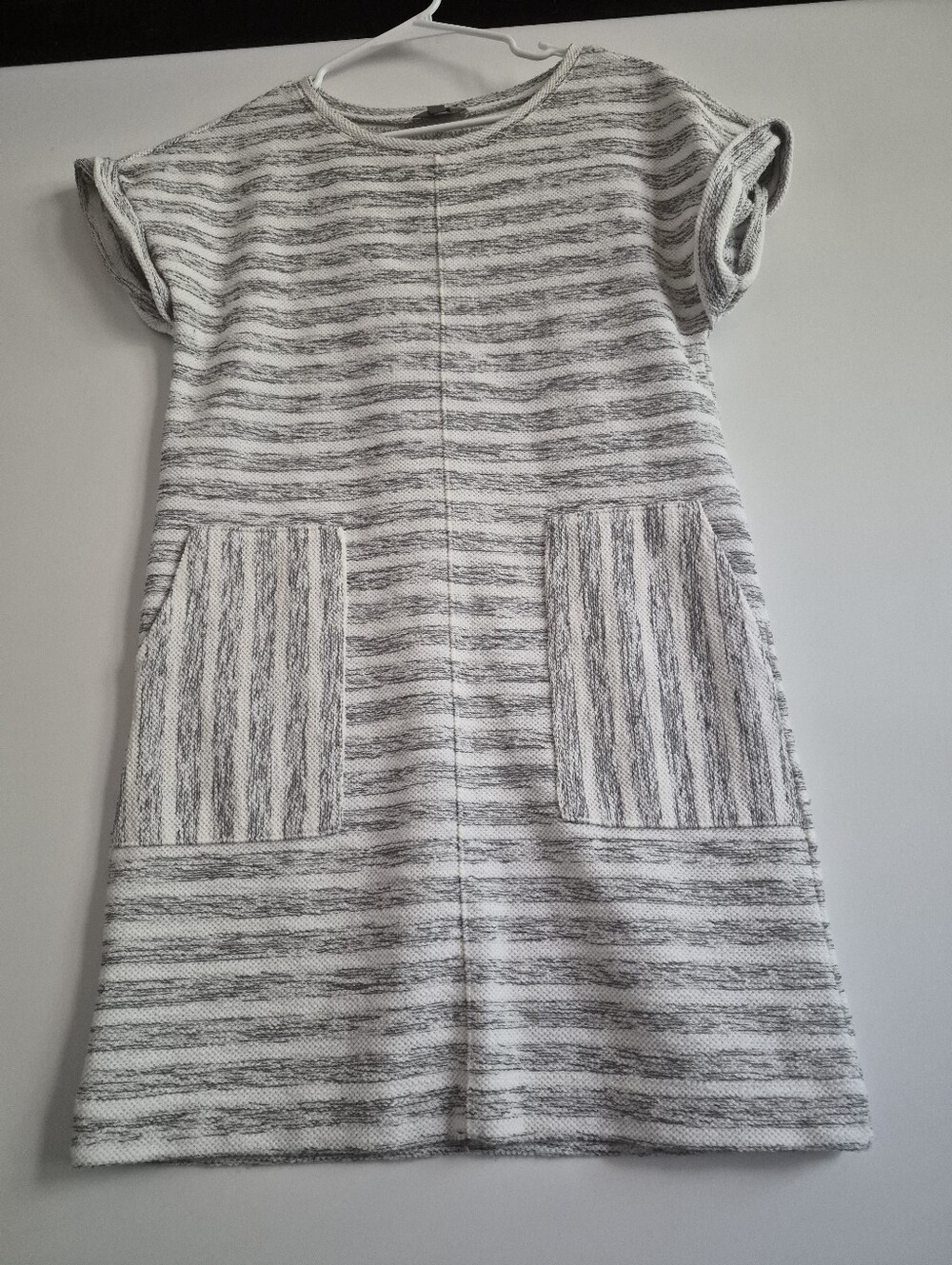 LOFT Two-Tone Cream and Light Gray Knit Dress